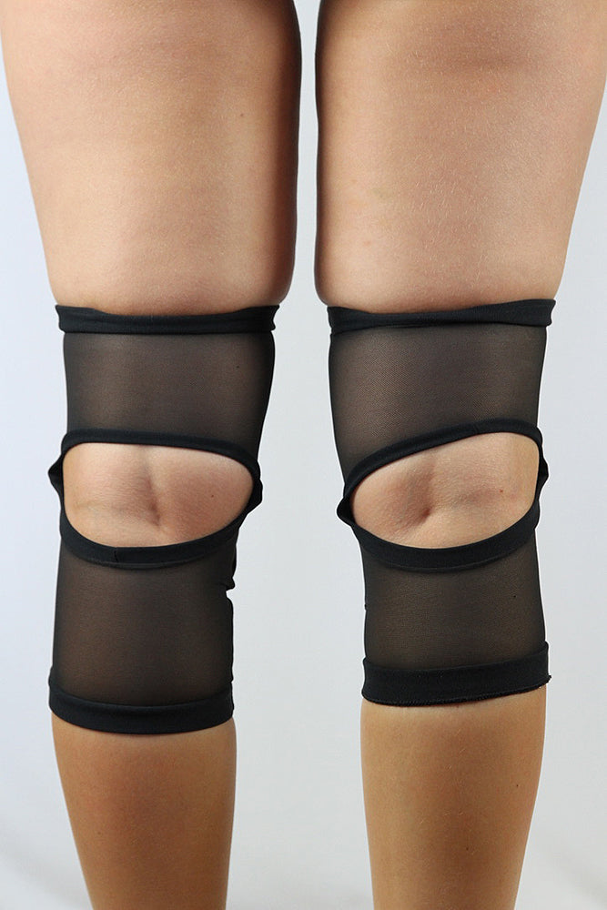 Long Spandex Vinyl/Mesh Dance Knee Pads – Black – For Pole & Dance
