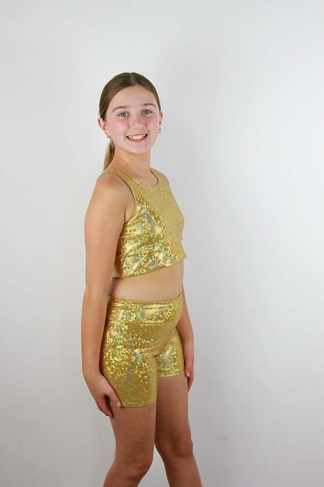 Gold Sparkle Girls Shorts | Dance & Gymnastics Activewear Rarr Designs