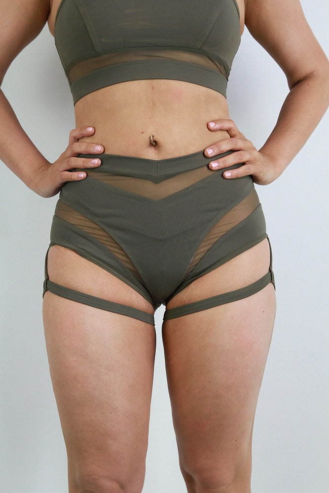 Carmen Super High Waist Garter Short – Army Green
