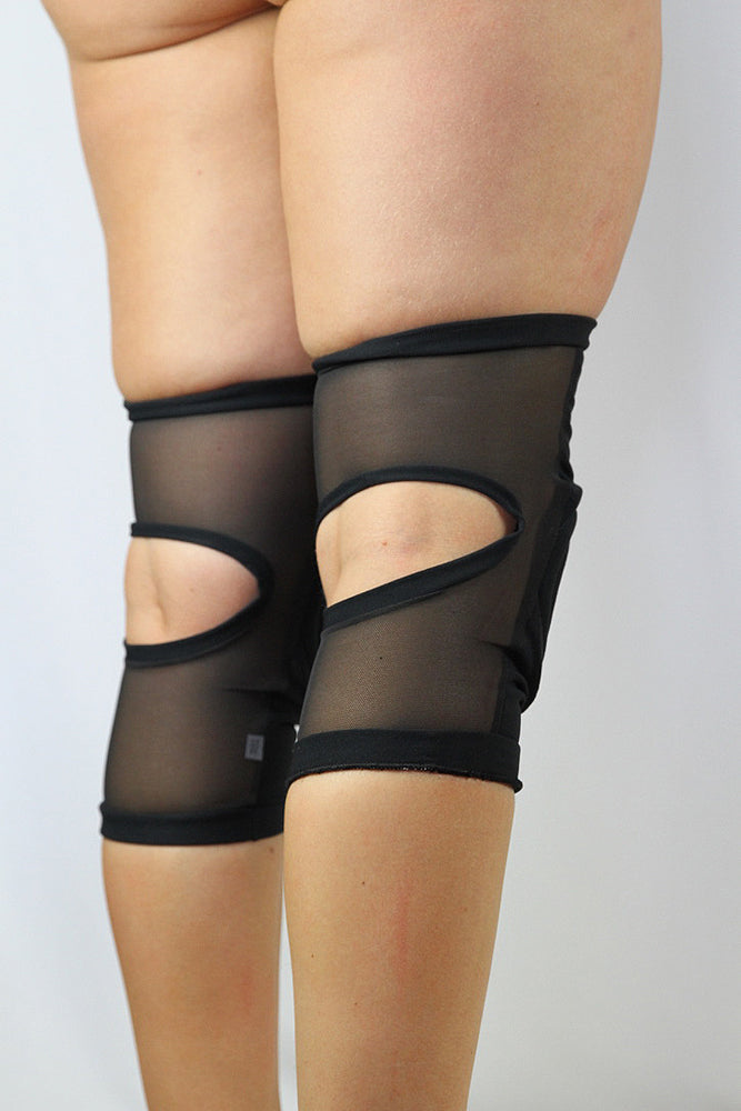 Long Spandex Vinyl/Mesh Dance Knee Pads – Black – For Pole & Dance