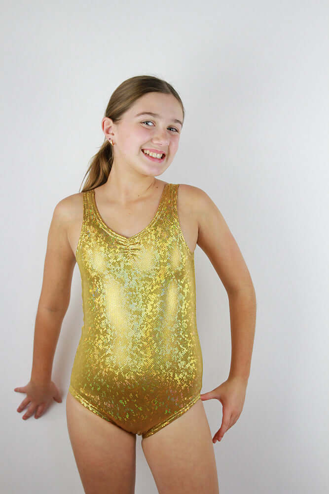 Gold Sparkle Girls Sleeveless Leotard | Dance & Gymnastics Activewear Rarr Designs
