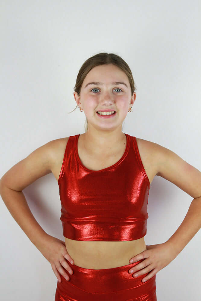 Rarr Designs Red Sparkle Girls Crop Top | kids dance activewear Australia | girls gymnastics wear