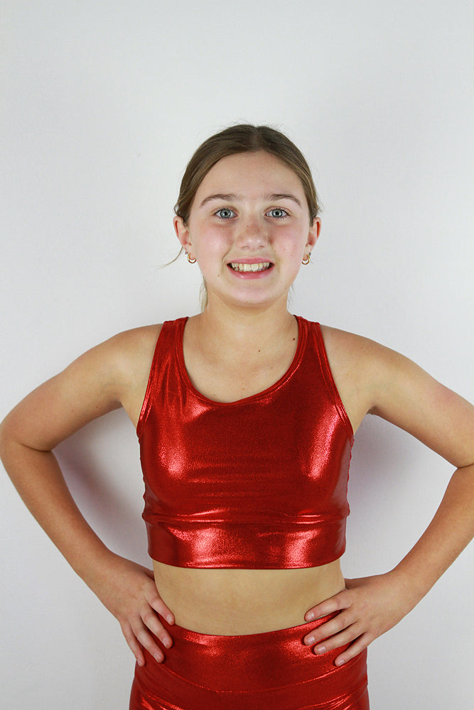Red Sparkle Girls Crop Top | Dance & Gymnastics Activewear Rarr Designs