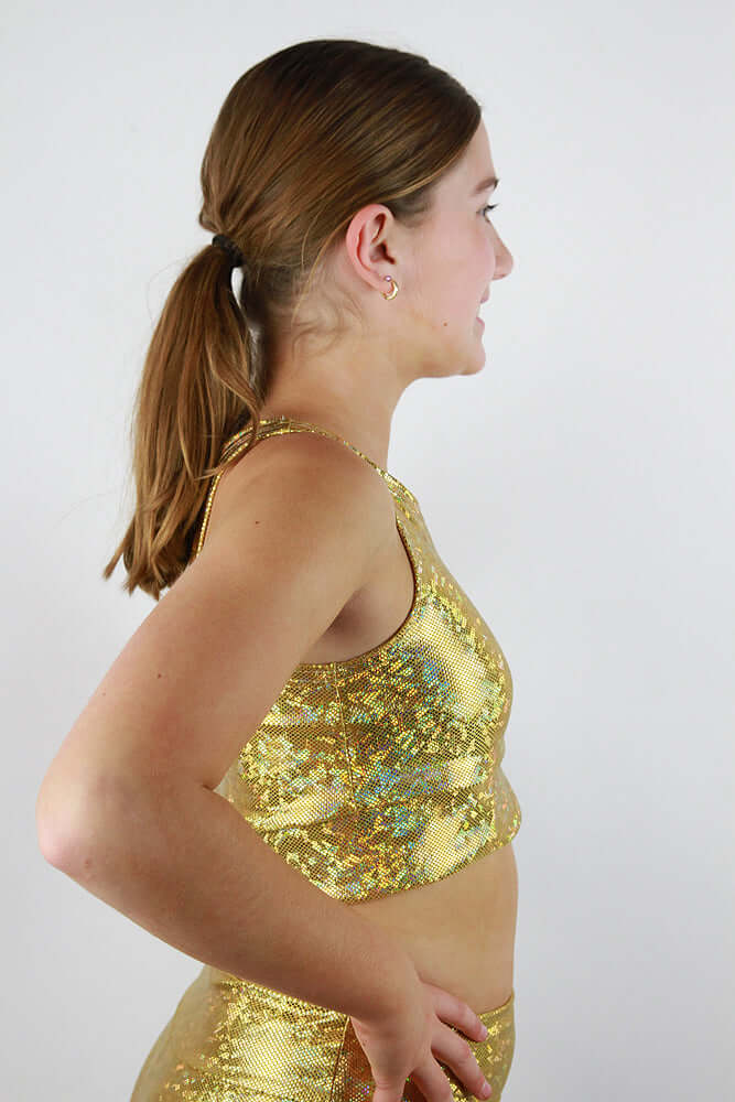 Rarr Designs Gold Sparkle Girls Crop Top | kids dance activewear Australia | girls gymnastics wear