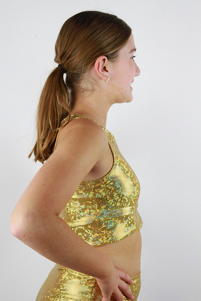 Gold Sparkle Girls Crop Top | Dance & Gymnastics Activewear Rarr Designs