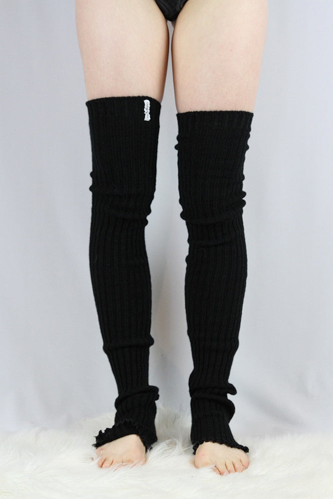 Extra long Stirr-up Knit Legwarmers Black