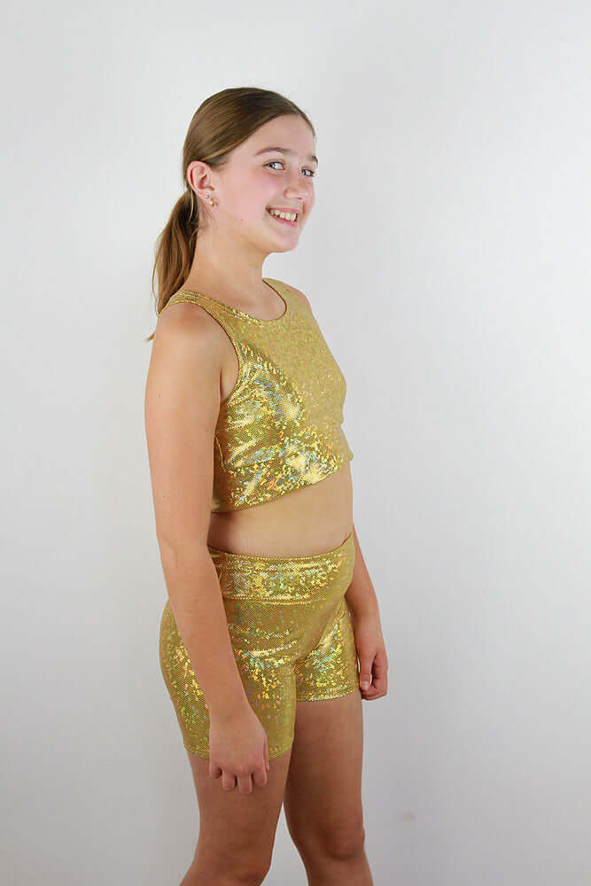 Rarr Designs Gold Sparkle Girls Crop Top | kids dance activewear Australia | girls gymnastics wear