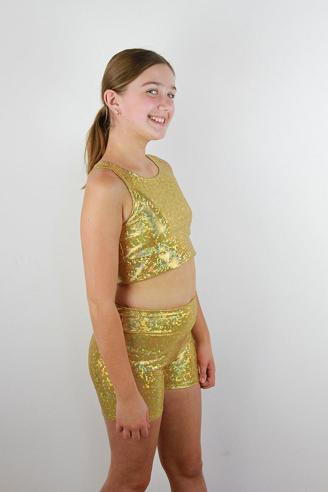 Gold Sparkle Girls Crop Top | Dance & Gymnastics Activewear Rarr Designs