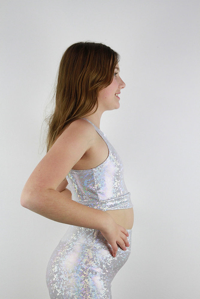 White Sparkle Girls Crop Top | Dance & Activewear