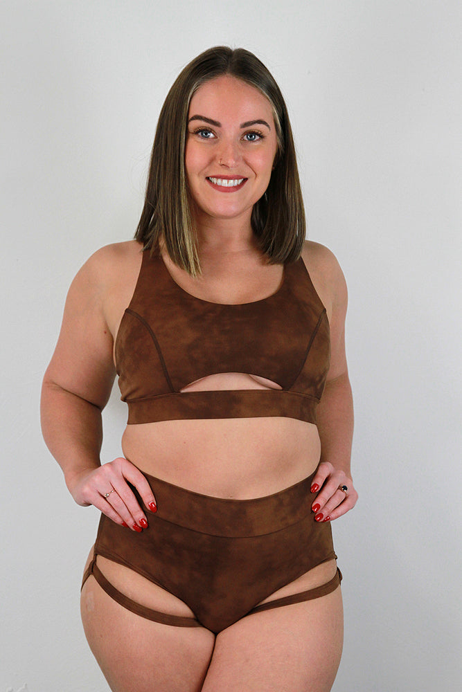 Brown Marble GARTER Mid BRAZIL Scrunchie Bum Short | Pole Wear