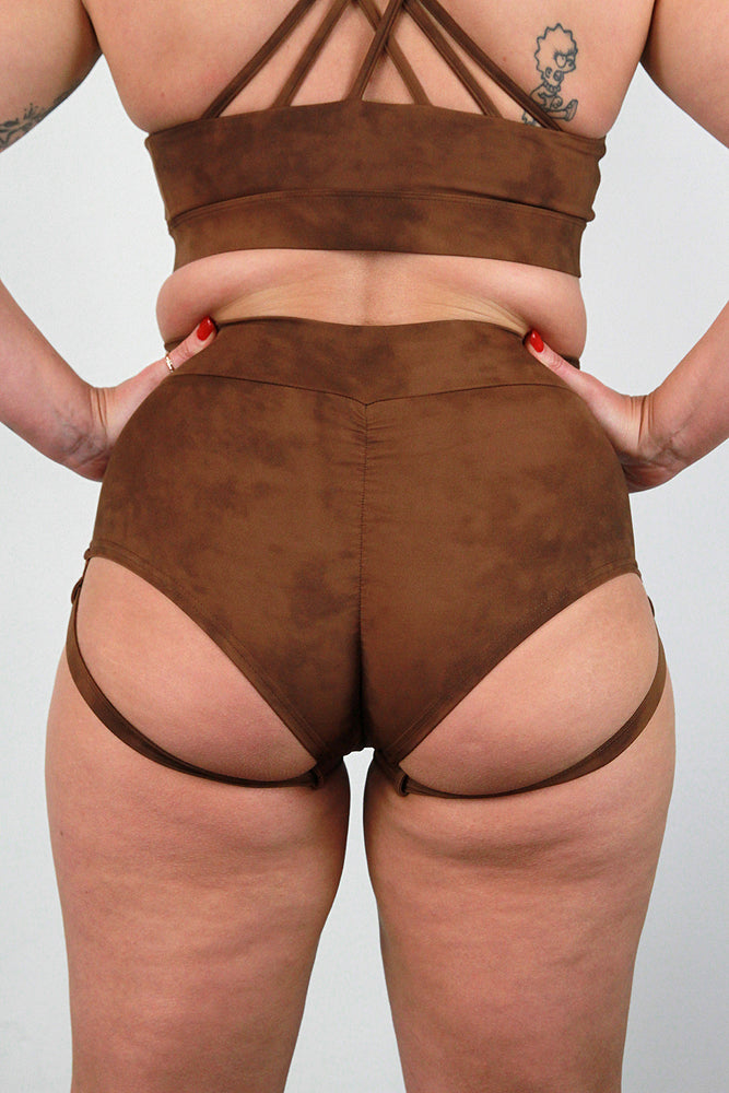Brown Marble GARTER Mid BRAZIL Scrunchie Bum Short | Pole Wear