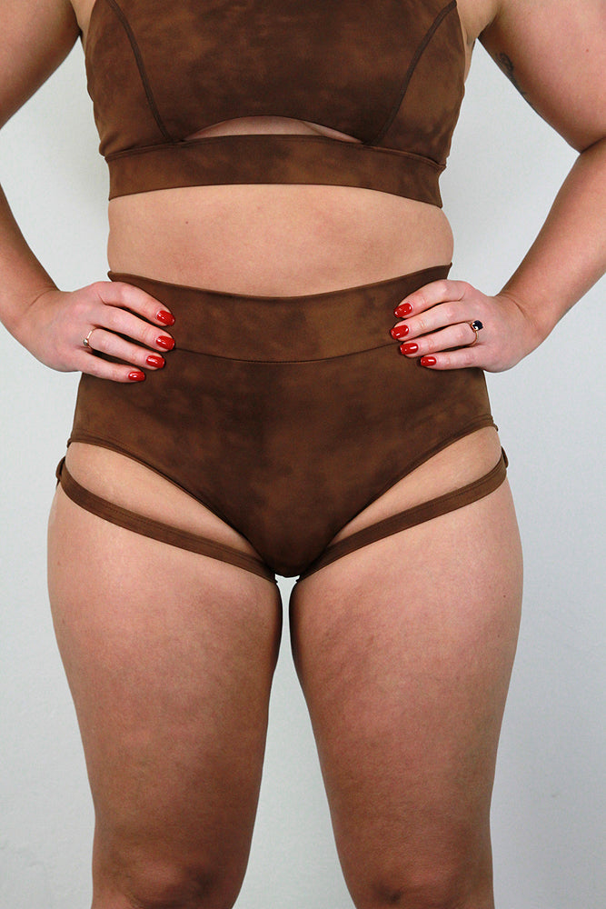 Brown Marble GARTER Mid BRAZIL Scrunchie Bum Short | Pole Wear