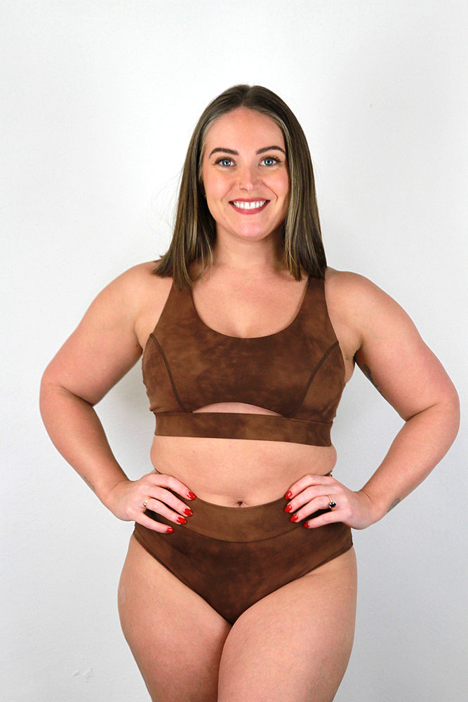 Rarr designs Brown Marble Trinity Strappy Sports Bra