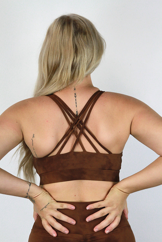 Rarr designs Brown Marble Trinity Strappy Sports Bra