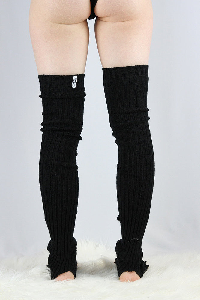 Extra long Stirr-up Knit Legwarmers Black