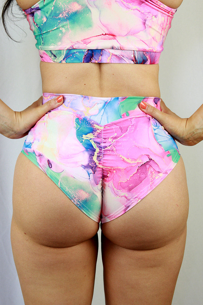 Celestial Mid Waisted BRAZIL Scrunch Bum Shorts – BLISS | Pole Wear – Rarr Designs