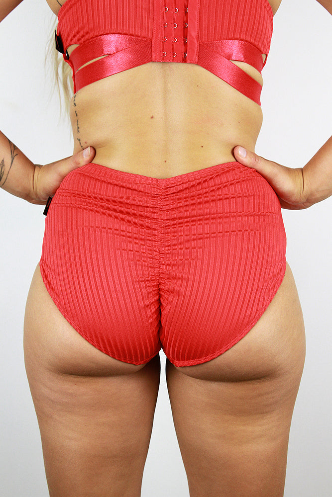 Crystal V Mid Waist Booty Shorts – Garnet Red | Pole Wear – Rarr Designs