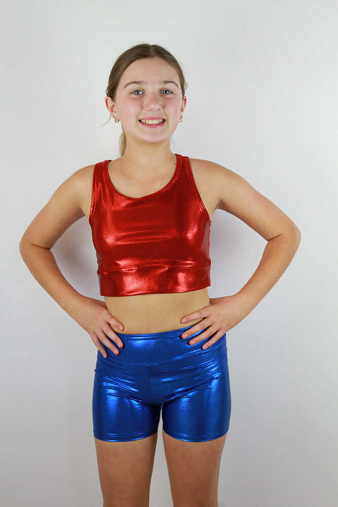 Rarr Designs Red Sparkle Girls Crop Top | kids dance activewear Australia | girls gymnastics wear