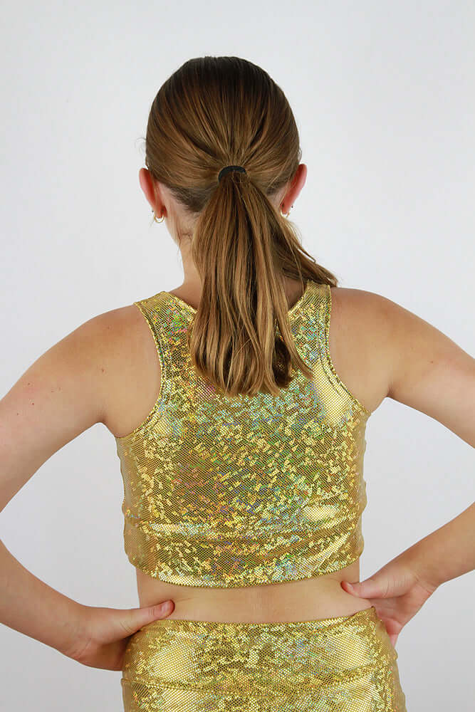 Rarr Designs Gold Sparkle Girls Crop Top | kids dance activewear Australia | girls gymnastics wear