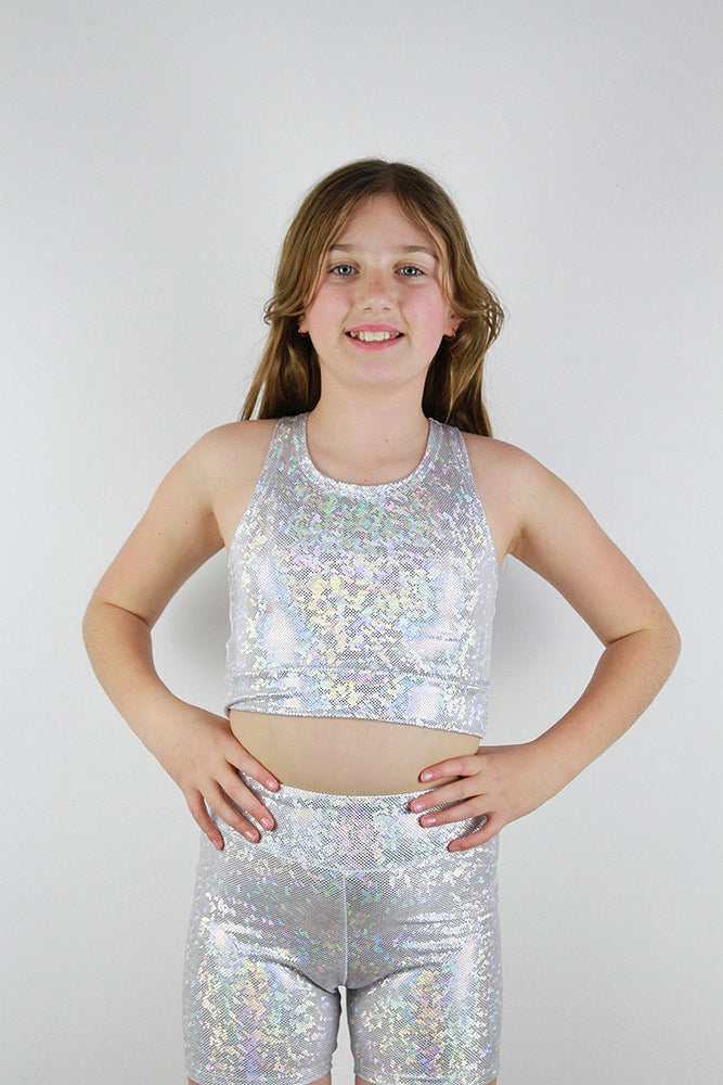 White Sparkle Girls Crop Top | Dance & Activewear