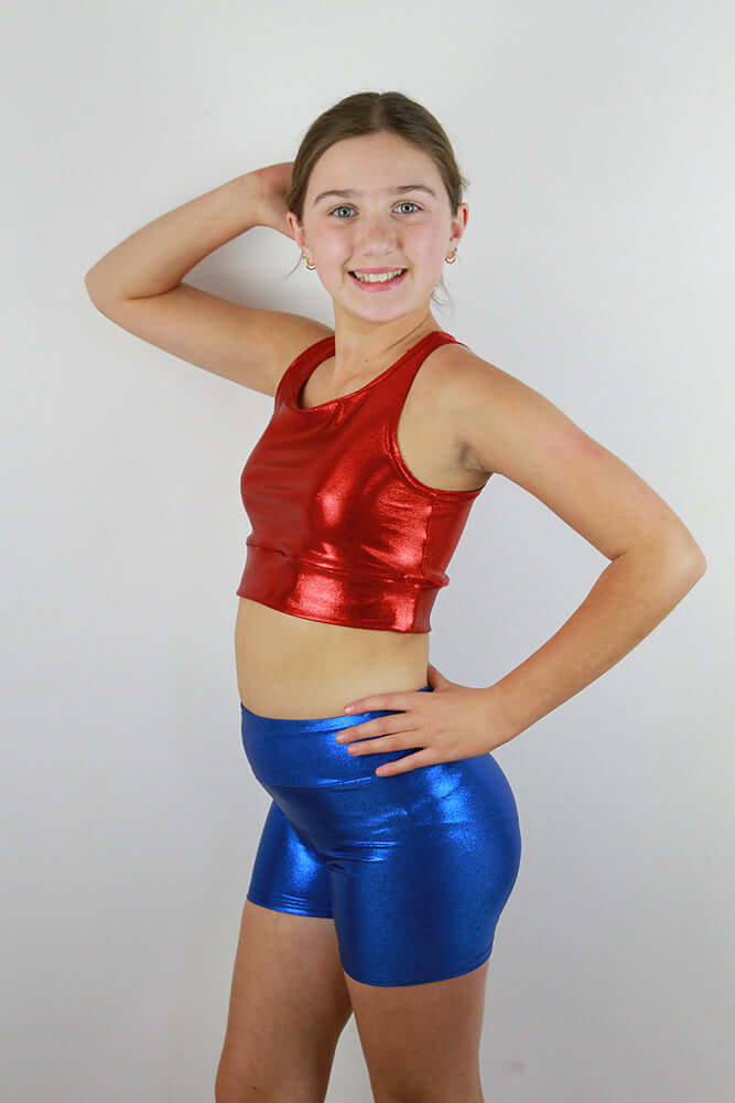 Rarr Designs Red Sparkle Girls Crop Top | kids dance activewear Australia | girls gymnastics wear
