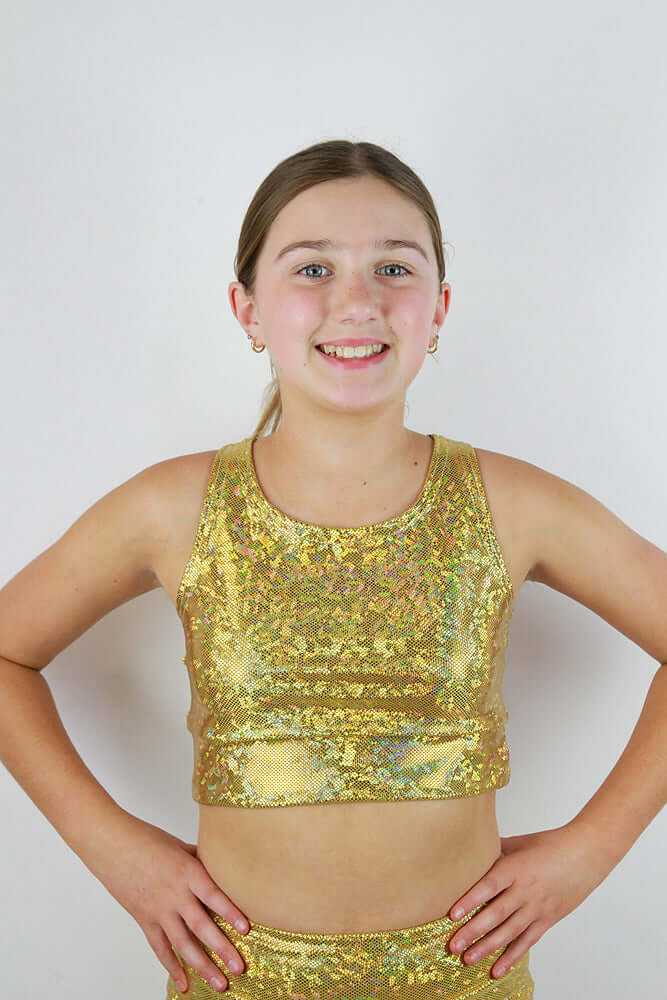 Gold Sparkle Girls Crop Top | Dance & Gymnastics Activewear Rarr Designs