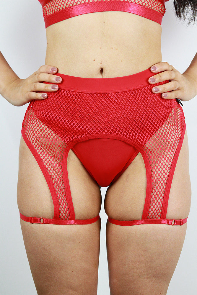 FELIX Mid Waist Open Mesh Garter Short – RED | Pole Wear – Rarr Designs