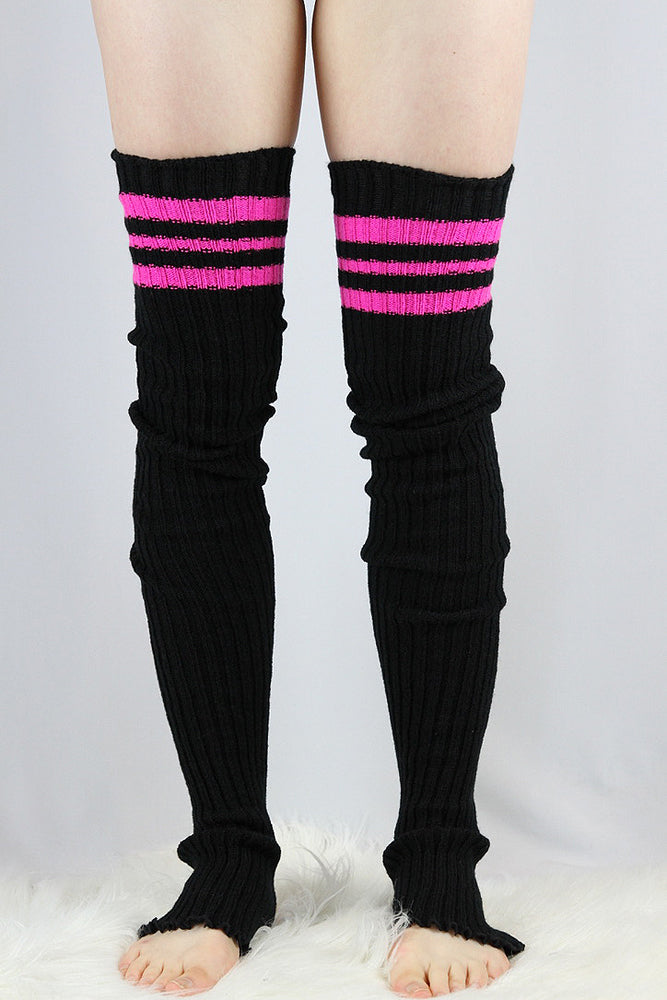 Football Extra long Stirr-up Knit Legwarmers Black/Pink – Rarr Designs