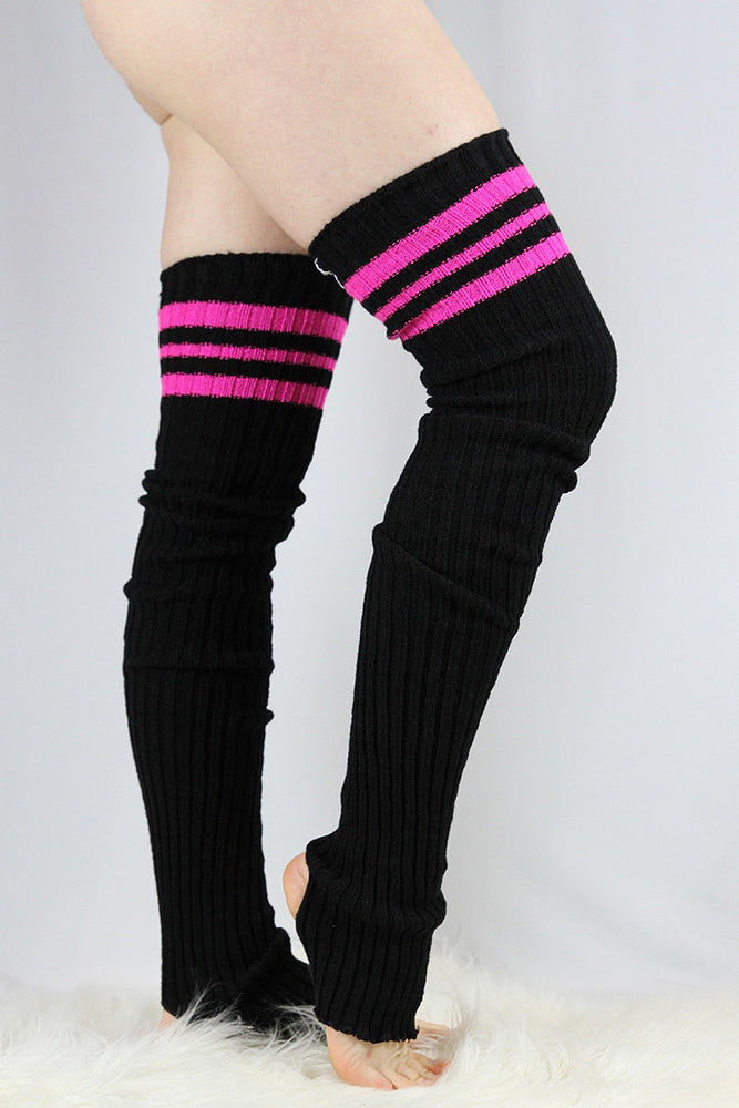 Football Extra long Stirr-up Knit Legwarmers Black/Pink – Rarr Designs