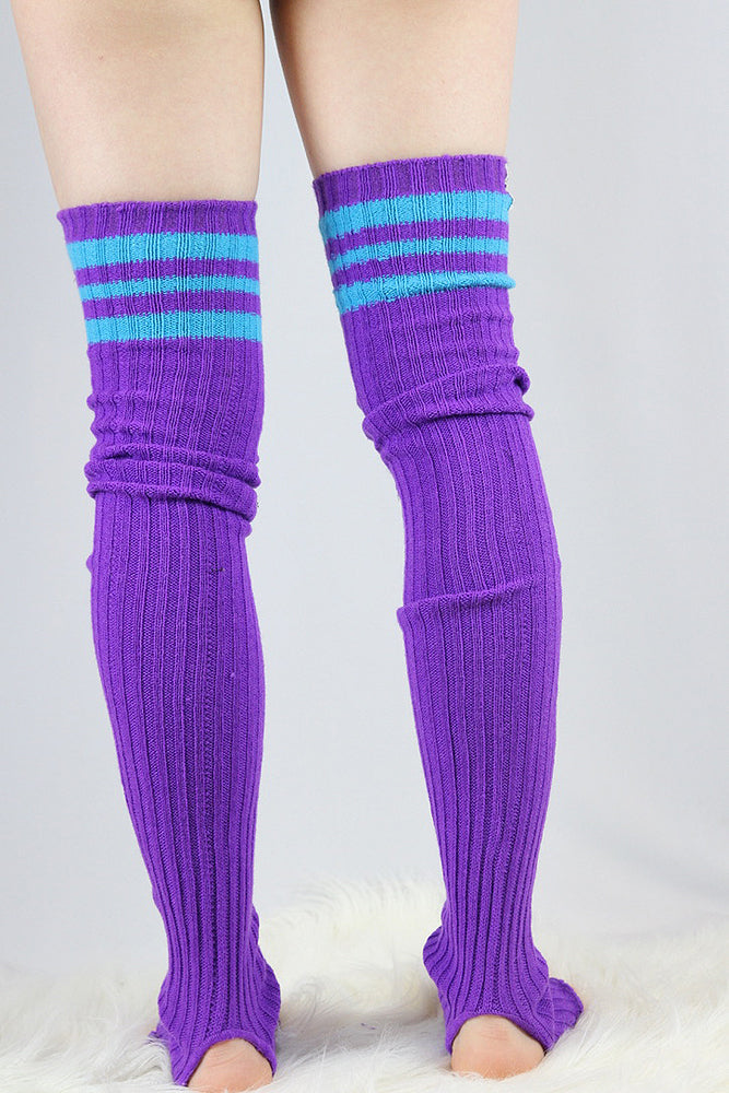Football Extra long Stirr-up Knit Legwarmers Purple/Turq – Rarr Designs