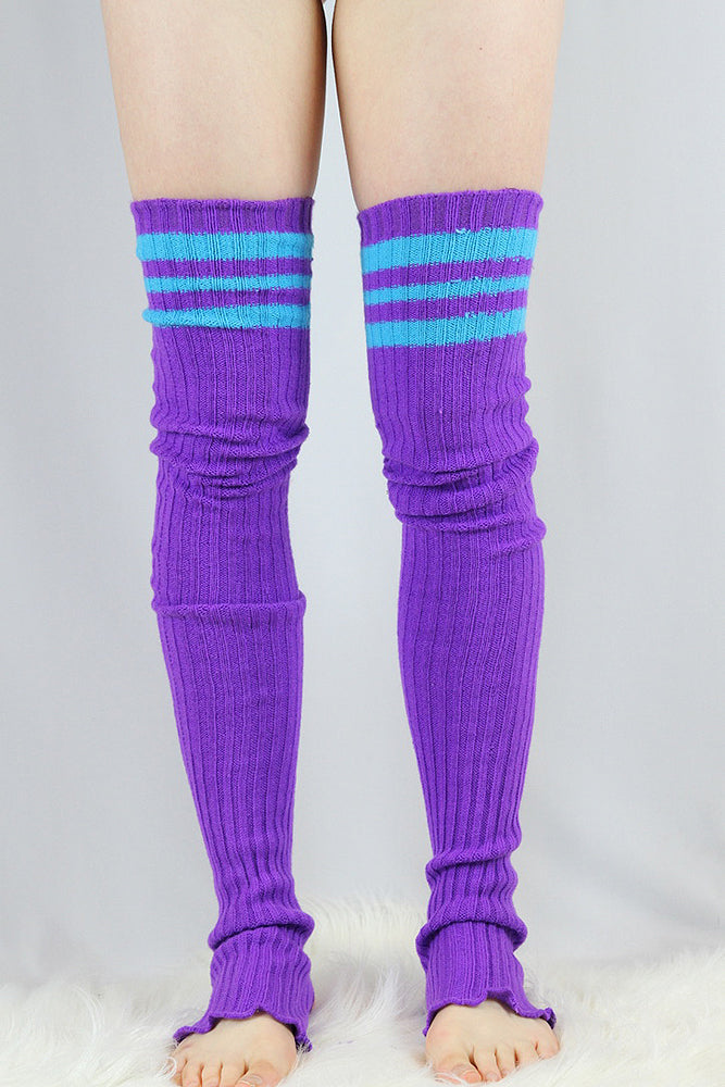 Football Extra long Stirr-up Knit Legwarmers Purple/Turq – Rarr Designs
