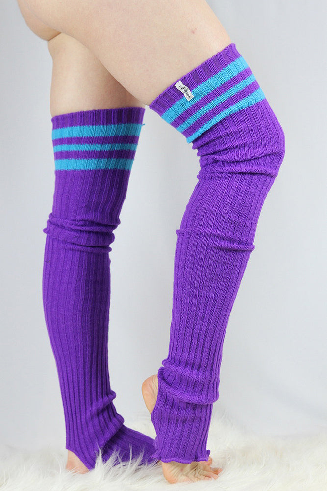 Football Extra long Stirr-up Knit Legwarmers Purple/Turq – Rarr Designs