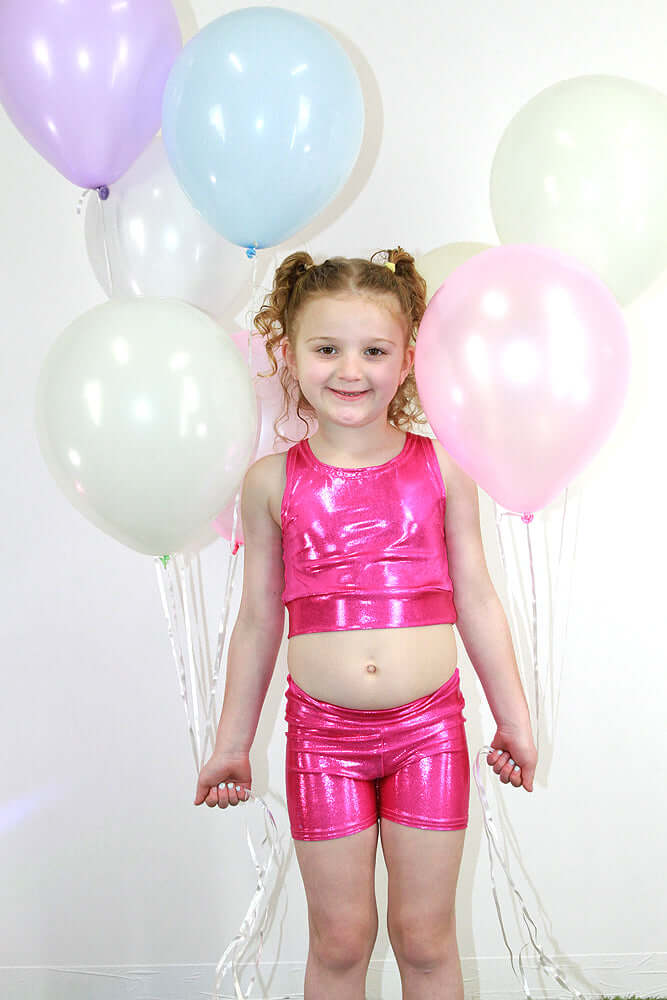Rarr Designs girls gymnastics crop top in Pink Sparkle | kids dance activewear Australia | girls gymnastics wear