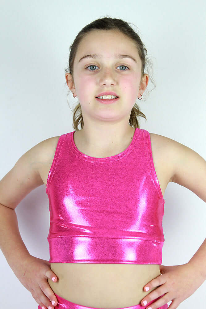 Rarr Designs girls gymnastics crop top in Pink Sparkle | kids dance activewear Australia | girls gymnastics wear