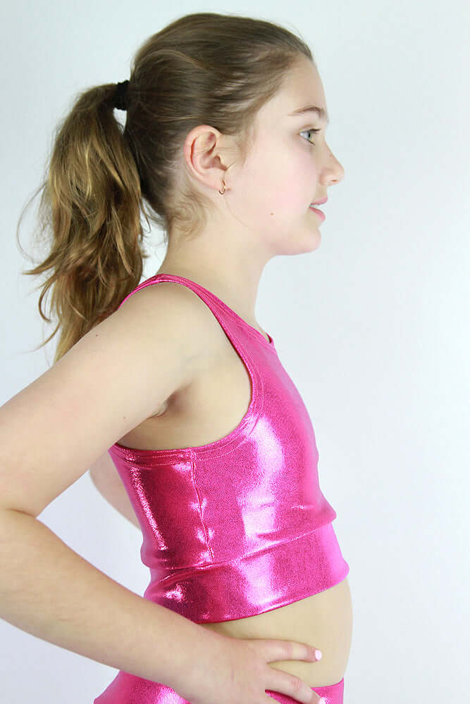 Rarr Designs girls gymnastics crop top in Pink Sparkle | kids dance activewear Australia | girls gymnastics wear