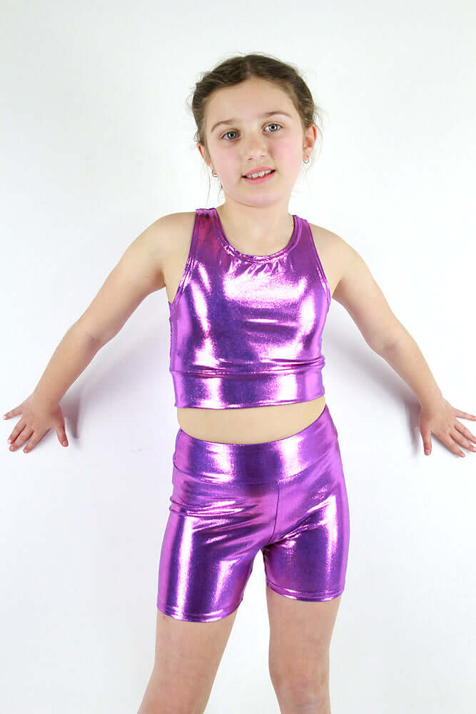 Rarr Designs girls gymnastics crop top in Purple Sparkle | kids dance activewear Australia | girls gymnastics wear