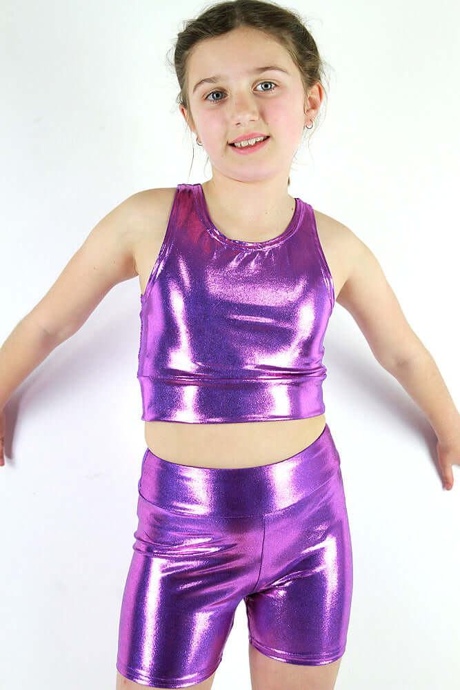 Rarr Designs girls gymnastics crop top in Purple Sparkle | kids dance activewear Australia | girls gymnastics wear