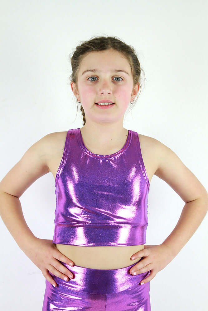Rarr Designs girls gymnastics crop top in Purple Sparkle | kids dance activewear Australia | girls gymnastics wear