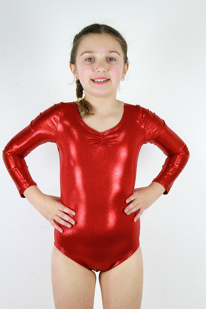 Red Sparkle Girls Leotards Long Sleeve One Piece – Rarr Designs