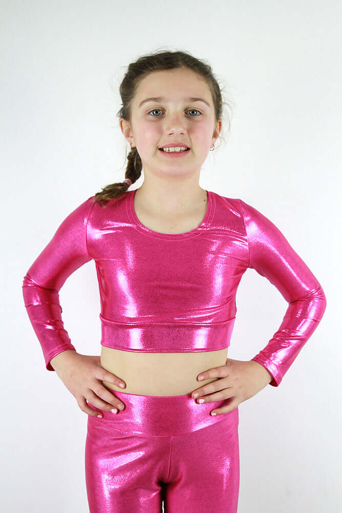 Rarr Designs girls gymnastics crop top in Pink Sparkle | kids dance activewear Australia | girls gymnastics wear