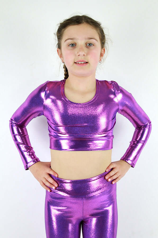 Rarr Designs girls gymnastics crop top in Purple Sparkle | kids dance activewear Australia | girls gymnastics wear