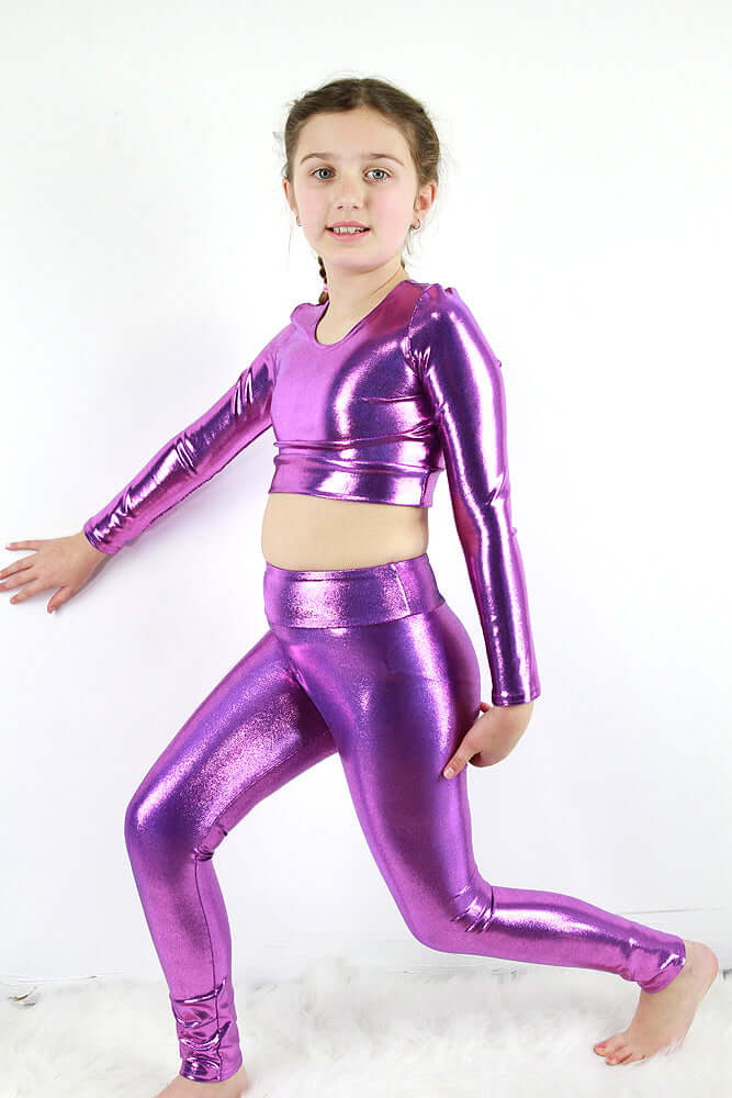 Rarr Designs girls gymnastics crop top in Purple Sparkle | kids dance activewear Australia | girls gymnastics wear
