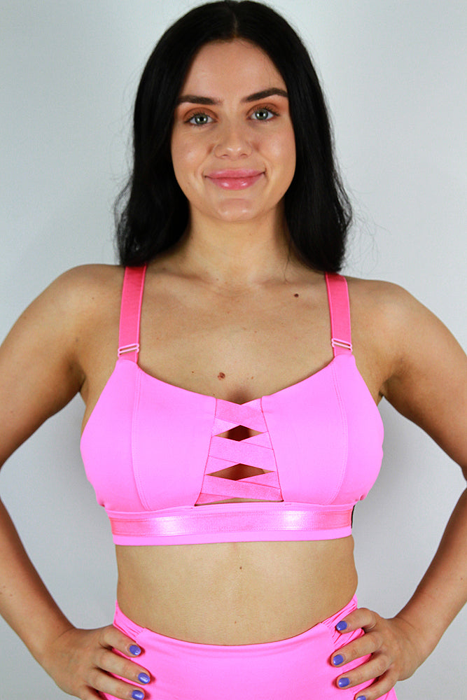 Womens Bralette Hot Pink Bralette Top Shine Strap Scoop Bralette