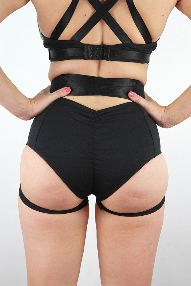 Hamilton Super High Waist Garter Short – BLACK – Rarr Designs