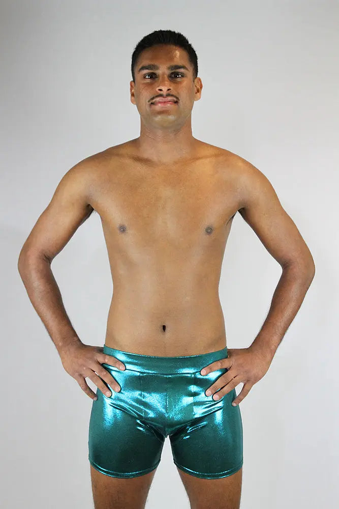 Rarr Designs men's pole shorts in Jade Sparkle | men's polewear Australia | men's pole dance clothing