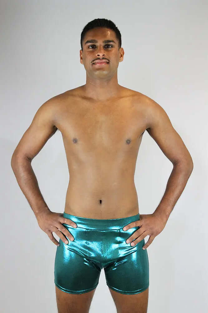 Rarr Designs men's pole shorts in Jade Sparkle | men's polewear Australia | men's pole dance clothing