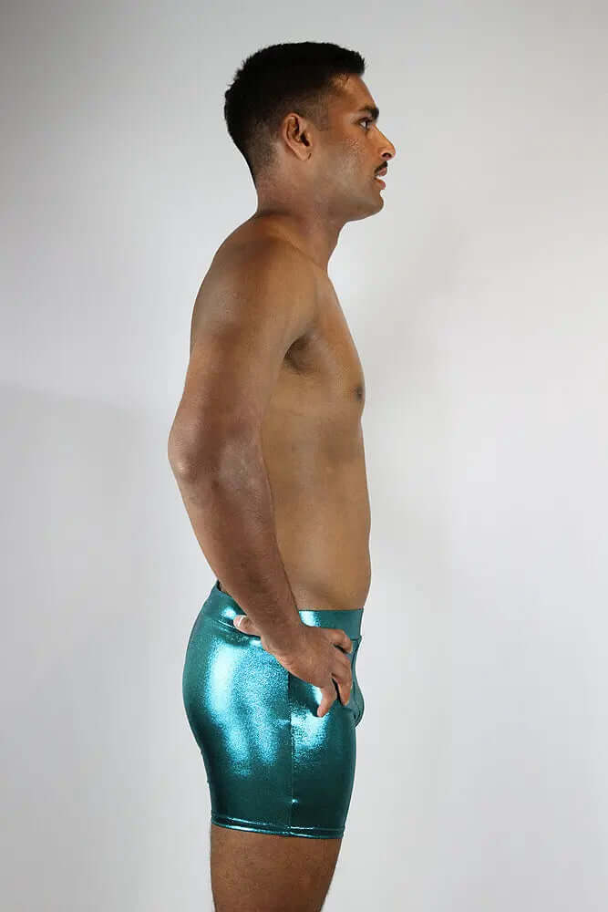 Rarr Designs men's pole shorts in Jade Sparkle | men's polewear Australia | men's pole dance clothing