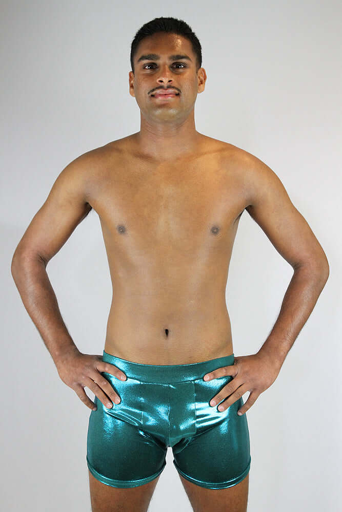 Rarr Designs men's pole trunk in Jade Sparkle | men's polewear Australia | men's pole dance clothing
