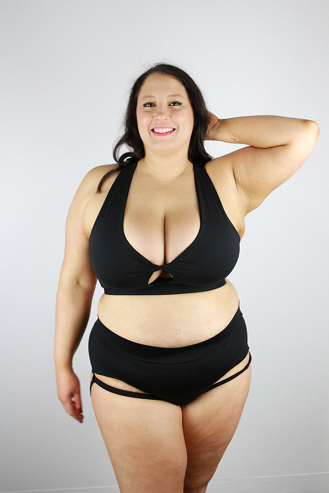 Matte Black GARTER Mid BRAZIL Scrunchie Bum Short | Pole Wear