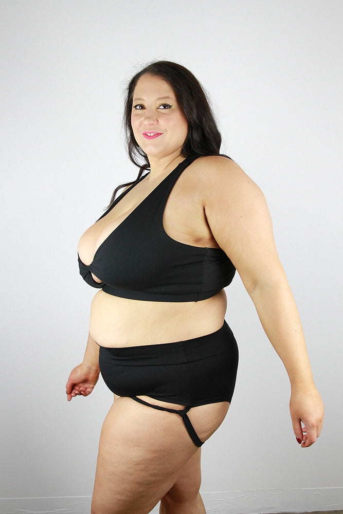 Matte Black GARTER Mid BRAZIL Scrunchie Bum Short | Pole Wear